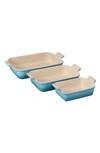 Le Creuset The Heritage Set Of 3 Rectangular Baking Dishes In Blue