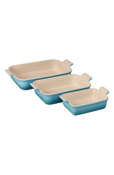 Le Creuset The Heritage Set Of 3 Rectangular Baking Dishes In Caribbean