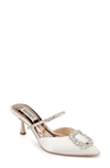 Badgley Mischka Flutter Buckle Embellished Pointed Mules In White
