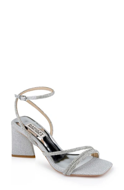 Badgley Mischka Freedom Rhinestone Block-heel Sandals In Silver