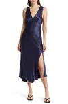 RAILS MONIQUE SLEEVELESS ASYMMETRIC HEM SATIN DRESS