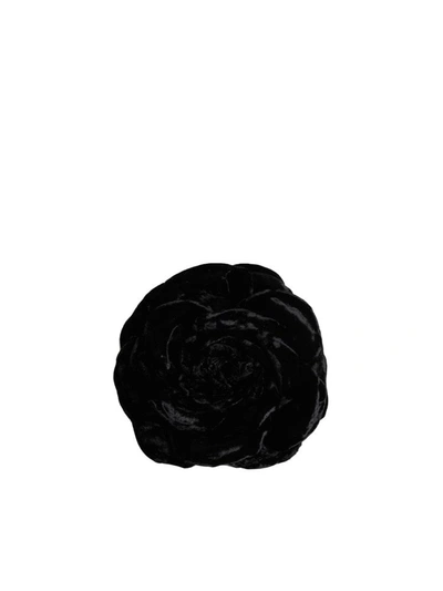 Saint Laurent Rose-applique Detail Brooch In Black