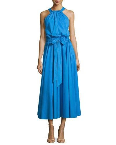 Milly Lizzy Sleeveless Self-tie Poplin Midi Dress, Blue