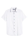 Stone Rose Stretch Short Sleeve Button-up Shirt In White