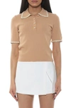ALEXIA ADMOR COLLARED KNIT SHORT SLEEVE TOP
