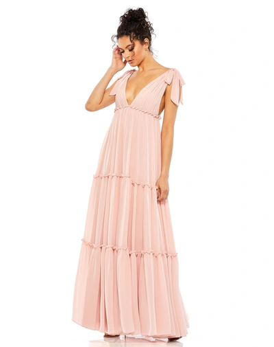 MAC DUGGAL PINK TIERED V-NECK PLUNGING MAXI DRESS - FINAL SALE