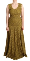 Dolce & Gabbana Brown Floral Lace Maxi Floor Length Dress In Brown