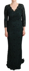 Dolce & Gabbana Green Floral Lace Maxi Floor Length Dress In Green