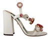 DOLCE & GABBANA DOLCE & GABBANA WHITE LEATHER CRYSTAL KEIRA HEELS SANDALS WOMEN'S SHOES