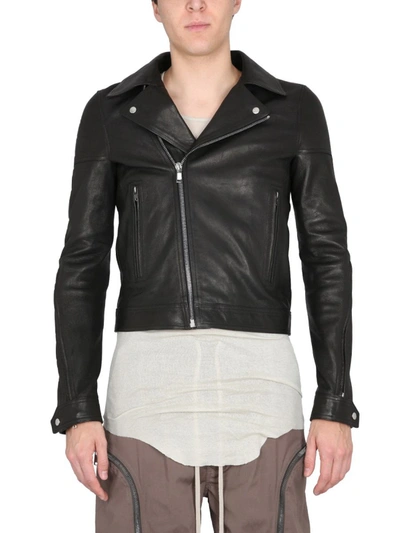 Rick Owens Leather Zip-up Biker Jacket In Nero