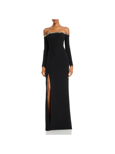 Aidan Mattox Womens Embellished Off-the-shoulder Evening Dress In Black