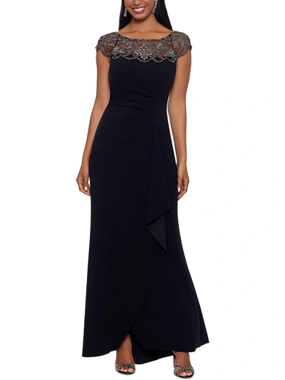 Xscape Womens Embellished Illusion Evening Dress In Black