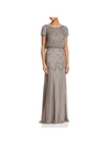 Adrianna Papell Womens Chiffon Embellished Formal Dress In Silver