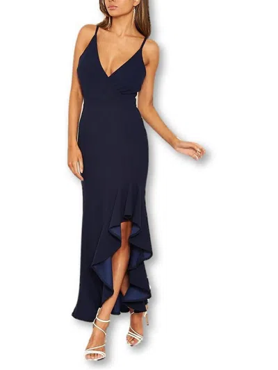 Ax Paris Plus Womens Asymmetric Tea Length Evening Dress In Blue