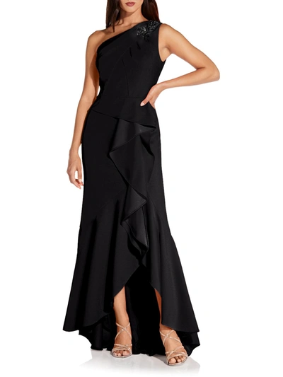 Adrianna Papell Womens Ruffled Maxi Evening Dress In Black