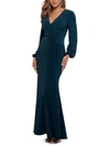 BETSY & ADAM WOMENS DRAPED V-NECK EVENING DRESS