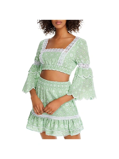 Charo Ruiz Womens Lace Floral Crop Top In Green