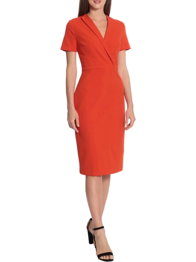 Maggy London Womens V Neck Calf Midi Dress In Red
