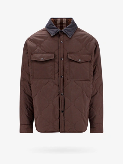 Burberry Reversible Check Quilted Overshirt In Marrone