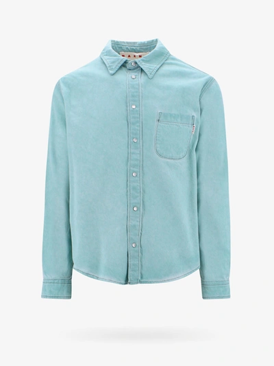 Marni Logo-patch Button-up Shirt In Blue