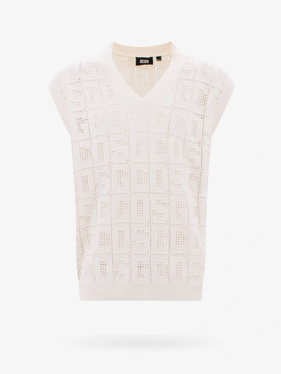Gcds Monogram Vest With Crochet Effect In Off White