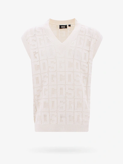 Gcds Monogram Vest With Crochet Effect In Beige