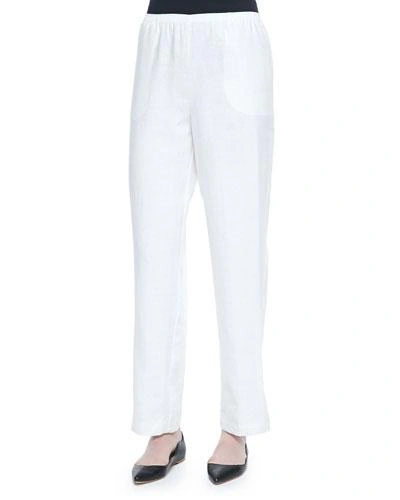 Go Silk Plus Size Straight-leg Lined Linen Pants, White