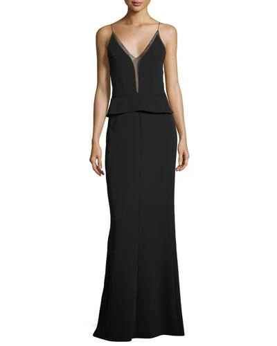 Narciso Rodriguez Sleeveless Sheer-trim Peplum Gown, Black