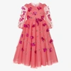 MARCHESA COUTURE GIRLS CORAL PINK TULLE FLORAL DRESS