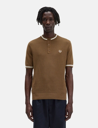 Fred Perry Textured Knitted Henley In Grey