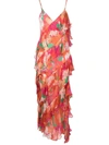 Msgm Ruffled Printed Crepon Maxi Dress In Red
