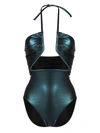 Rick Owens Prong Iridescent One Piece Swimsuit In Green