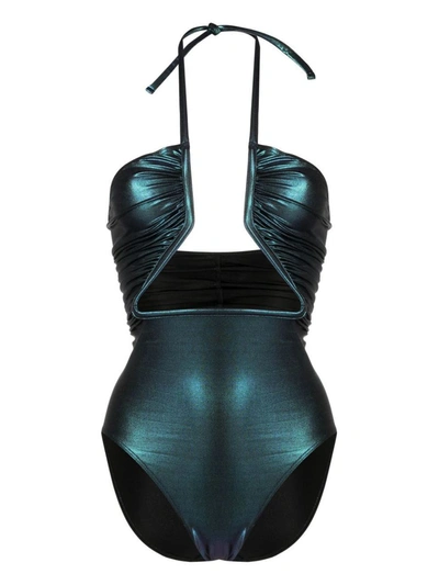 Rick Owens Iridescent-effect Cut-out Swimsuit In Multicolor