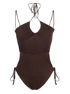 Andrea Adamo Cut-out Knitted Bodysuit In Beige