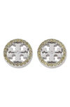 TORY BURCH CRYSTAL LOGO CIRCLE STUD EARRINGS