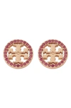 TORY BURCH CRYSTAL LOGO CIRCLE STUD EARRINGS