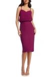 Dress The Population Alondra Bubble Hem Blouson Top Midi Dress In Burgundy In Dark Magenta