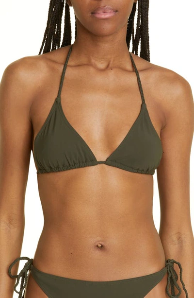 Totême Braided Halterneck Recycled Triangle Bikini Top In Dark Green