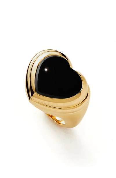 Missoma Jelly Heart Gemstone Ring 18ct Gold Plated/black Onyx Black/gold