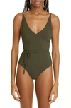 Totême V-neck One-piece Wrap Swimsuit In Dark Green