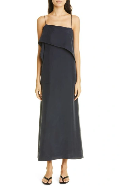 Totême Navy Draped Cami Dress In Silk In Black