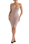 House Of Cb Teva Button-up Sweater Dress In Camel