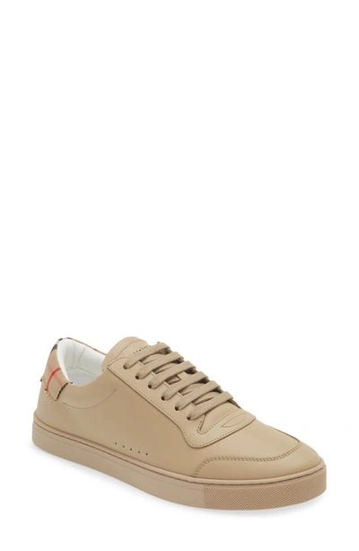 Burberry Leather And Check Cotton Sneakers In Archive Beige