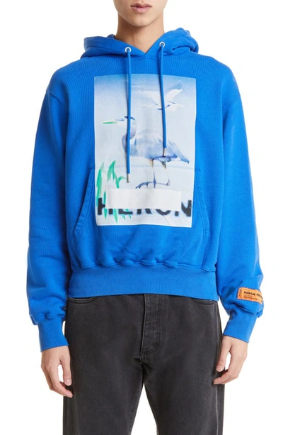 Heron Preston Censored Heron-print Cotton Hoodie In Blue