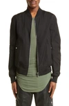Rick Owens Zip-up Virgin Wool Bomber Jacket In Black/ Black Plaid