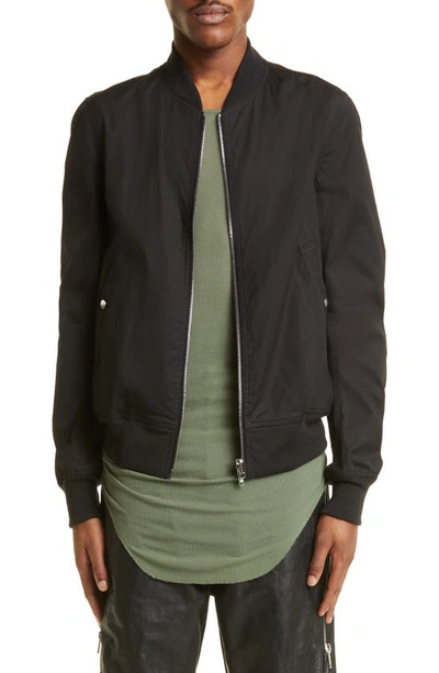 Rick Owens Zip-up Virgin Wool Bomber Jacket In Nero