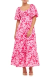 FREE THE ROSES FLORAL PUFF SLEEVE TIE BACK MAXI DRESS