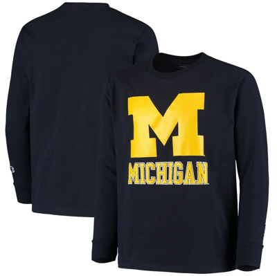 Champion Kids' Youth  Navy Michigan Wolverines Lockup Long Sleeve T-shirt