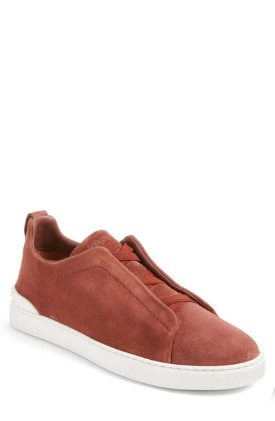 Zegna Triple Stitch Leather Low-top Sneakers In Brown