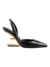 Fendi Black Leather High-heeled Slingbacks In Black